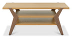 Natural Oak Low Coffee Table with 2 Shelves - Home Furniture Interiors