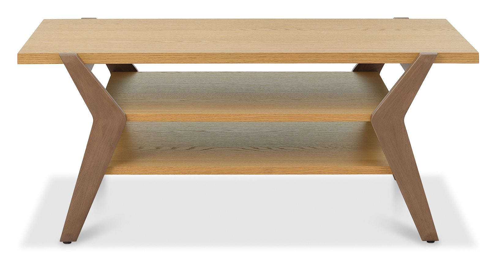 Natural Oak Low Coffee Table with 2 Shelves - Home Furniture Interiors