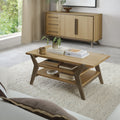 Natural Oak Low Coffee Table with 2 Shelves