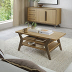 Natural Oak Low Coffee Table with 2 Shelves
