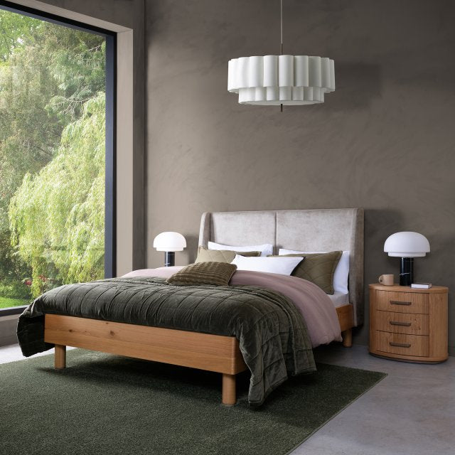 Pearl Velvet 150cm King Size Bed Frame Oak Finish