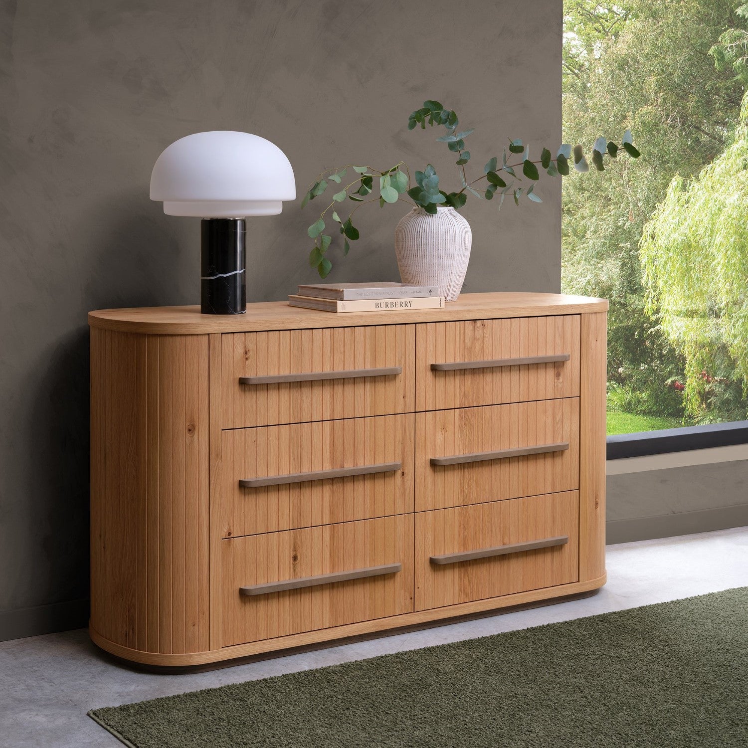 Weathered Oak Curved Chest of 6 Drawers