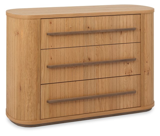 Weathered Oak Rustic Curved Chest of 3 Drawers - Home Furniture Interiors
