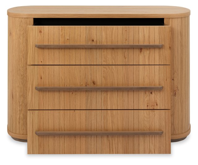 Weathered Oak Rustic Curved Chest of 3 Drawers - Home Furniture Interiors