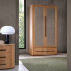 Weathered Oak 2 Door Double Wardrobe Centre Mirror 1 Drawer