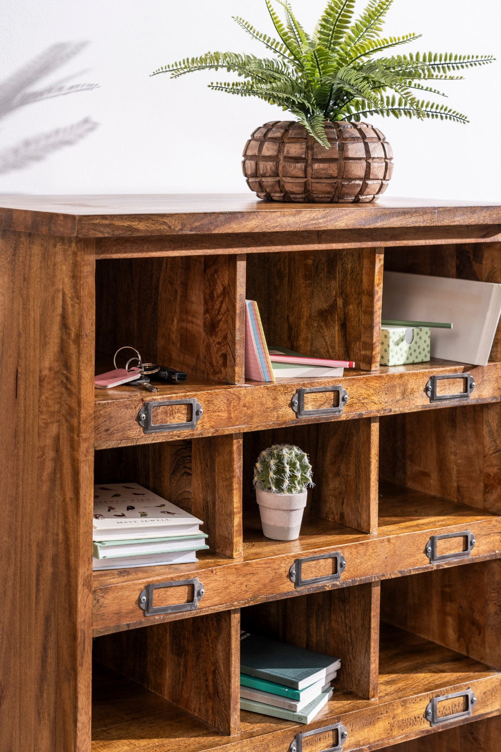 Modern Solid Wood Shoe Cabinet with Multiple Open Storage