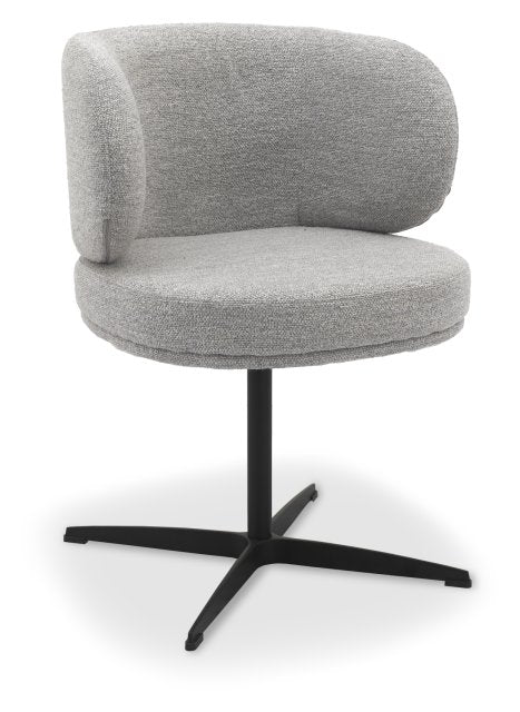 Grey Boucle Fabric Curved Back Swivel Dining Chair - Home Furniture Interiors