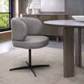 Grey Boucle Fabric Curved Back Swivel Dining Chair