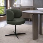 Green Boucle Fabric Curved Back Swivel Dining Chair