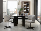 Light Grey Leather Effect Curved Back Swivel Dining Chair - Home Furniture Interiors