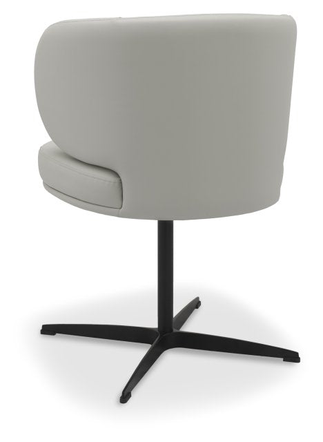 Light Grey Leather Effect Curved Back Swivel Dining Chair - Home Furniture Interiors