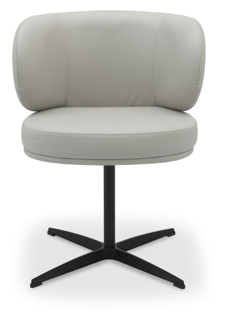 Light Grey Leather Effect Curved Back Swivel Dining Chair - Home Furniture Interiors