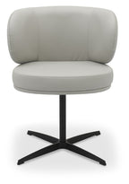 Light Grey Leather Effect Curved Back Swivel Dining Chair - Home Furniture Interiors