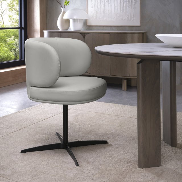Light Grey Leather Effect Curved Back Swivel Dining Chair