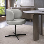 Light Grey Leather Effect Curved Back Swivel Dining Chair