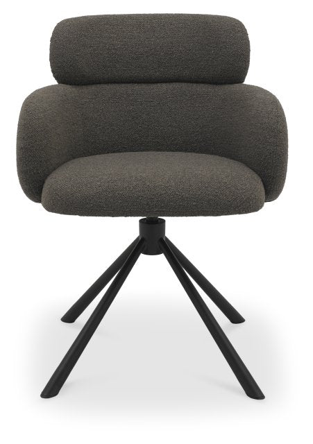 Brown Boucle Fabric Swivel Dining Chair with Black Legs - Home Furniture Interiors