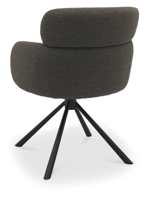 Brown Boucle Fabric Swivel Dining Chair with Black Legs - Home Furniture Interiors