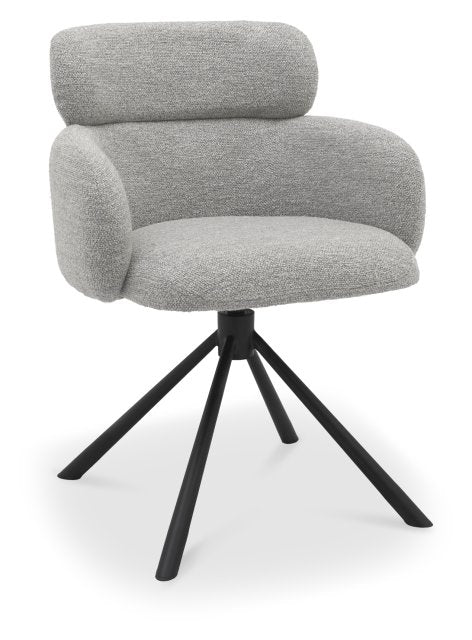 Grey Boucle Fabric Swivel Dining Chair Black Legs - Home Furniture Interiors