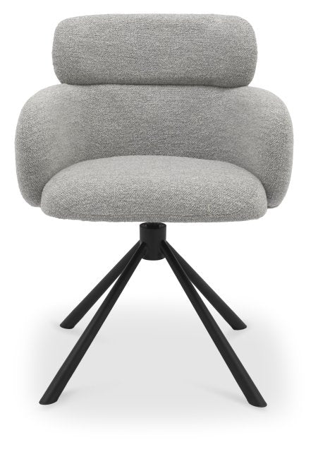 Grey Boucle Fabric Swivel Dining Chair Black Legs - Home Furniture Interiors