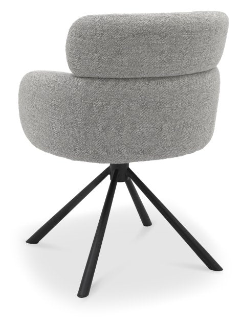 Grey Boucle Fabric Swivel Dining Chair Black Legs - Home Furniture Interiors