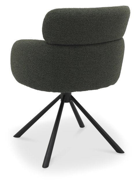 Green Boucle Fabric Swivel Dining Chair Black Legs - Home Furniture Interiors
