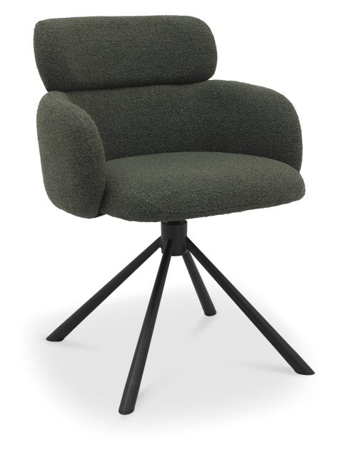 Green Boucle Fabric Swivel Dining Chair Black Legs - Home Furniture Interiors