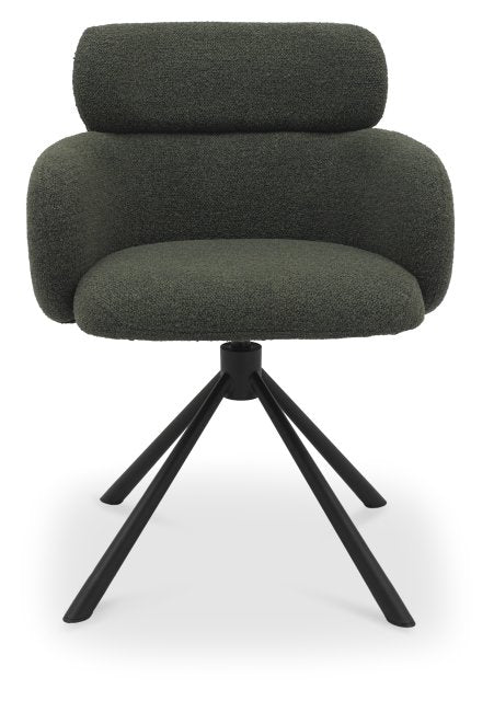 Green Boucle Fabric Swivel Dining Chair Black Legs - Home Furniture Interiors