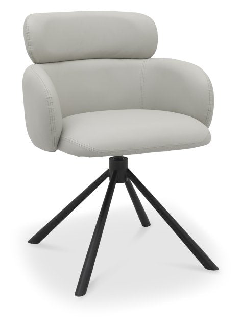 Light Grey Leather Effect Swivel Dining Chair Black Legs - Home Furniture Interiors