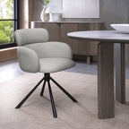 Light Grey Leather Effect Swivel Dining Chair Black Legs