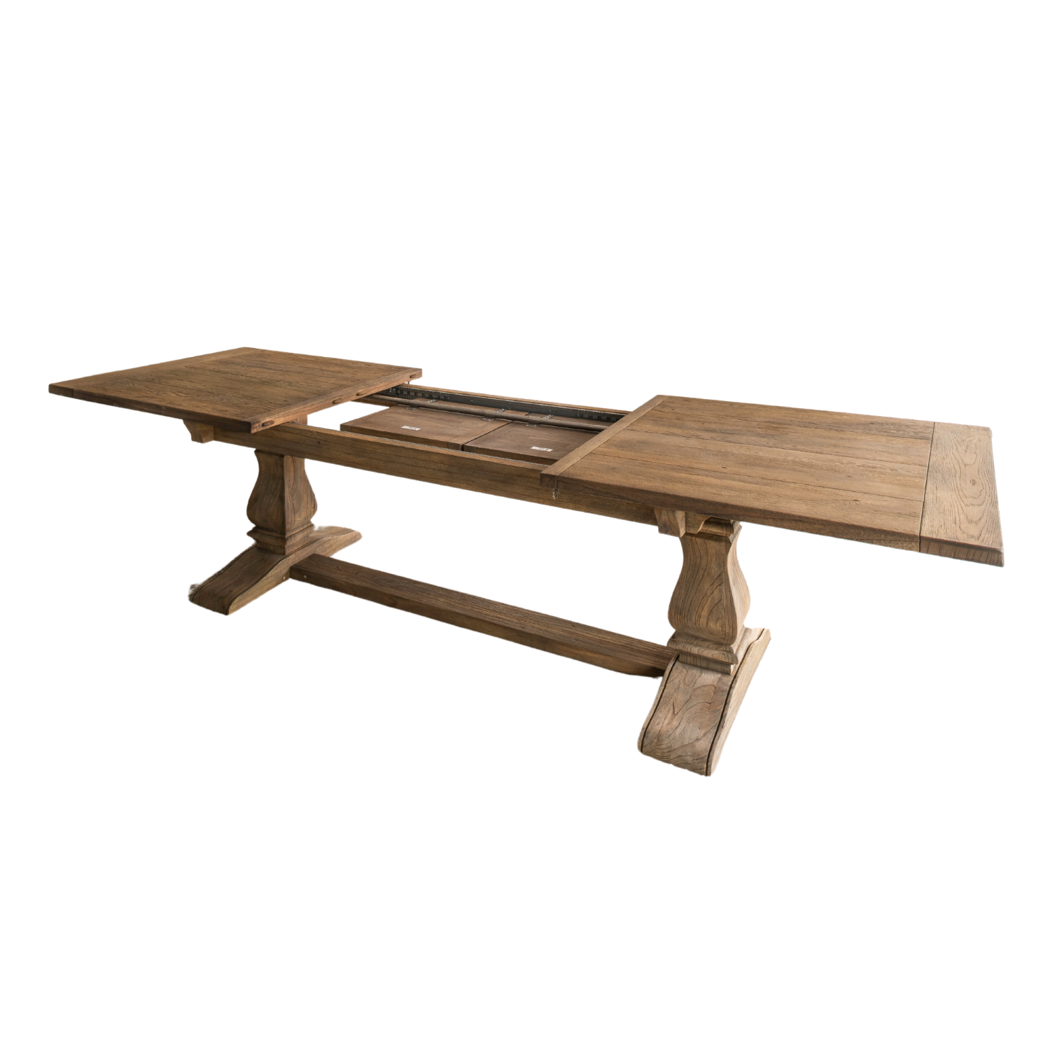 Traditional Oak Rectangular Extending Dining Table with Double Pedestal Base