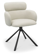 Ivory Leather Effect Swivel Dining Chair Black Legs - Home Furniture Interiors
