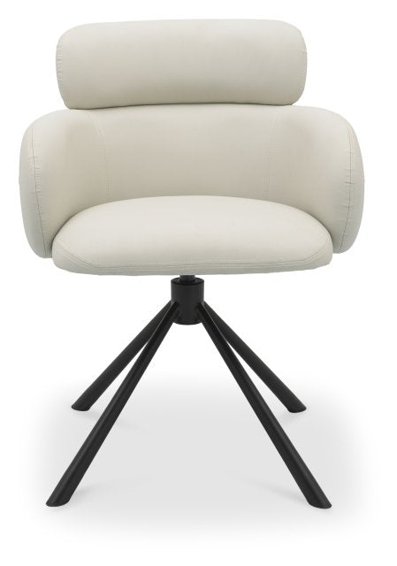 Ivory Leather Effect Swivel Dining Chair Black Legs - Home Furniture Interiors