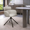 Ivory Leather Effect Swivel Dining Chair Black Legs