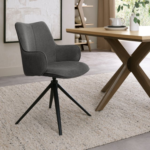 Grey Fabric Swivel Dining Chair with Black Legs