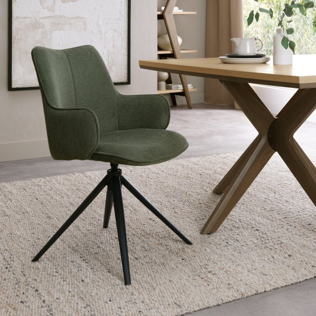 Green Fabric Swivel Dining Chair Black Legs