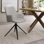 Light Grey Leather Effect Swivel Dining Chair Black Legs