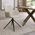 Ivory Leather Effect Swivel Dining Chair Black Legs