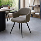 Brown Boucle Fabric Open Back Dining Chair