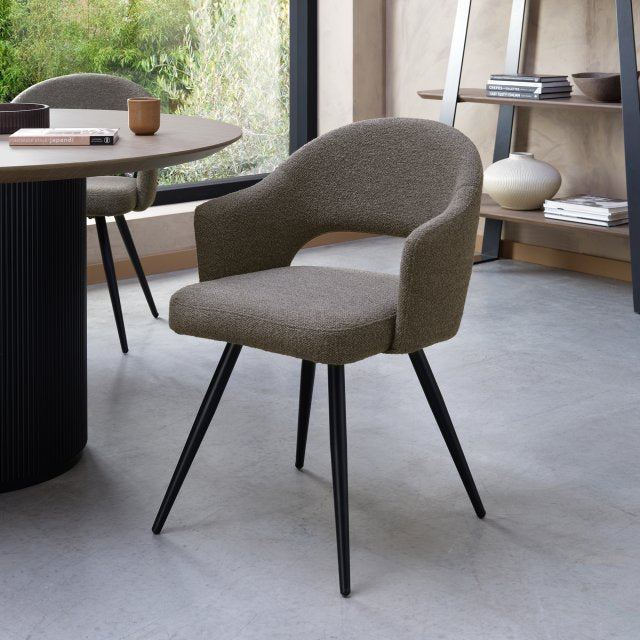 Brown Boucle Fabric Open Back Dining Chair