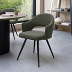 Green Boucle Fabric Open Back Dining Chair with Black Legs