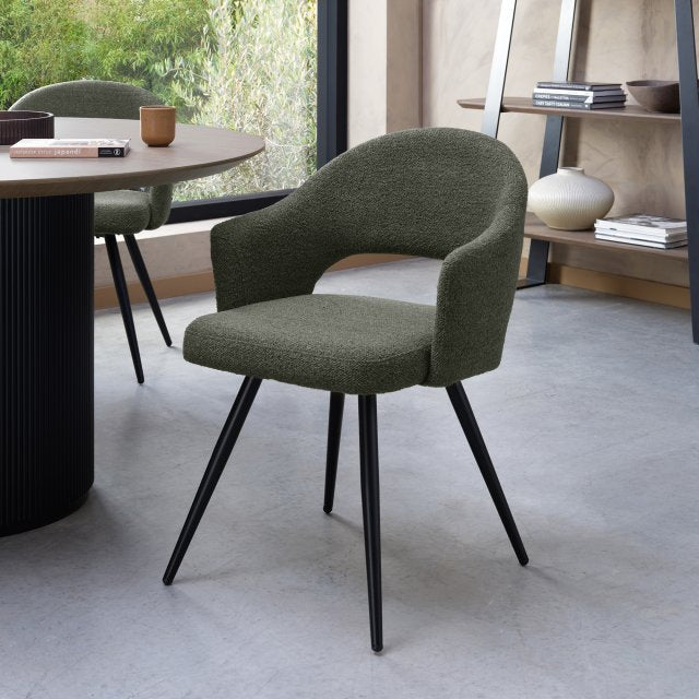 Green Boucle Fabric Open Back Dining Chair with Black Legs