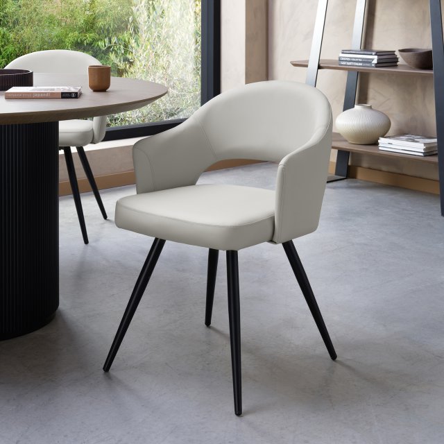 Light Grey Leather Effect Open Back Dining Chair