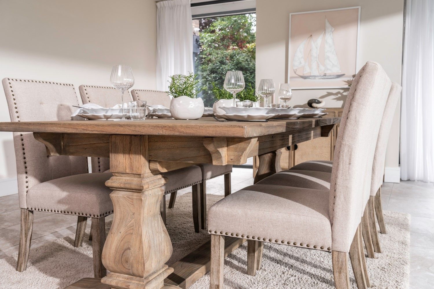 Traditional Oak Rectangular Extending Dining Table with Double Pedestal Base