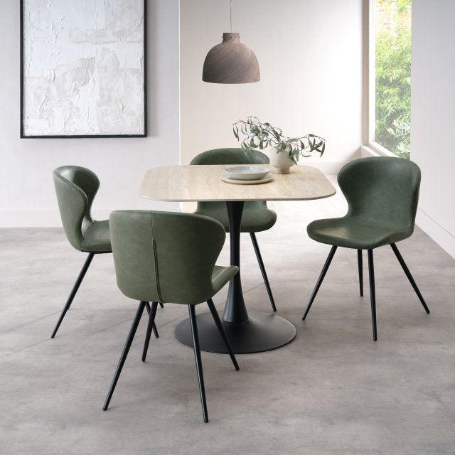 Beige Stone Topped Square Bistro Table with Pedestal Base