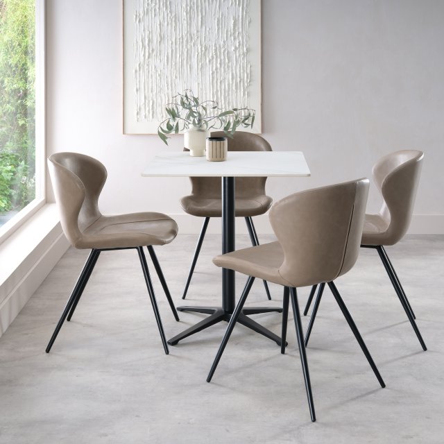 White Marble Effect Square Bistro Table with Black Base