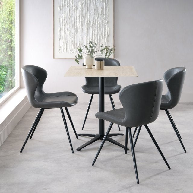Beige Mable Effect Square Bistro Table with Black Base