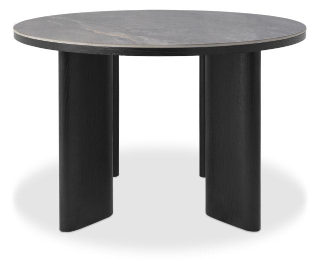 Gloss Grey Marble Effect Round Dining Table 125cm Diameter - Home Furniture Interiors