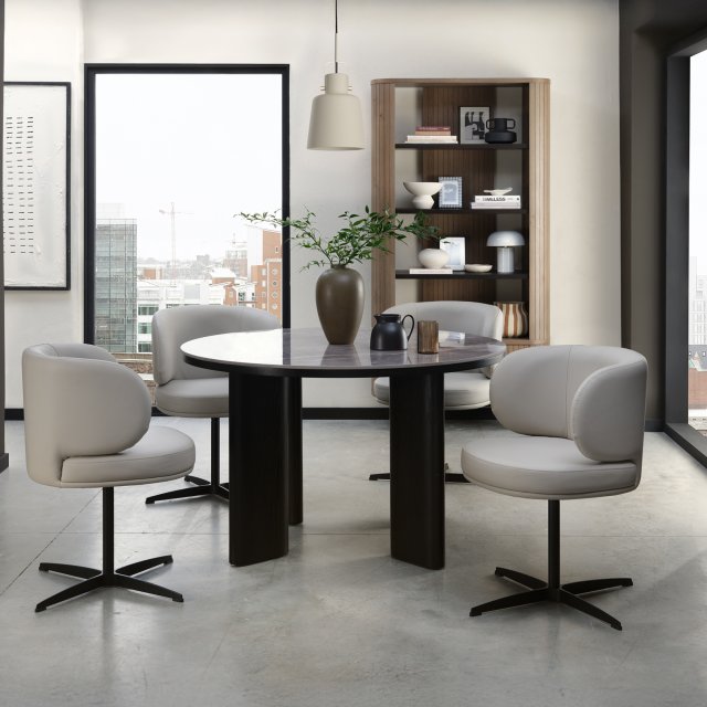 Gloss Grey Marble Effect Round Dining Table 125cm Diameter