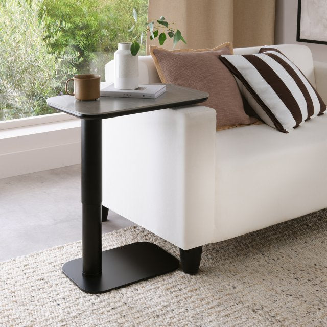 Grey Marble Effect Gas Lift Adjustable Sofa Side Table