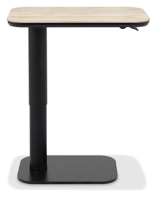 Beige Marble Effect Gas Lift Adjustable Sofa Side Table - Home Furniture Interiors